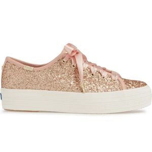 KEDS + Kate Spade New York Champion Triple Kick Rose Gold Glitter Sneakers Shoes